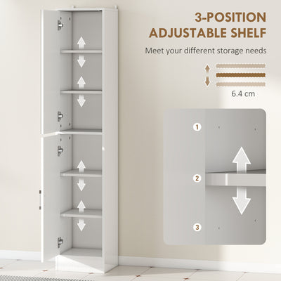 kleankin Tall Bathroom Cabinet with Mirror and Adjustable Shelf - High Gloss White 