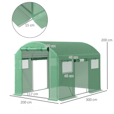 Outsunny 9.8 x 6.6ft Walk-In Polytunnel Greenhouse - Green 