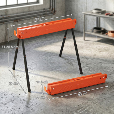 HOMCOM Saw Horses Twin Pack, Folding Work Bench Sawhorses with Height Adjustable Legs, 2x4 Bracket, Orange