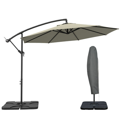 Outsunny 3m Overhanging Parasol, with Base, Weights and Cover - Light Grey 