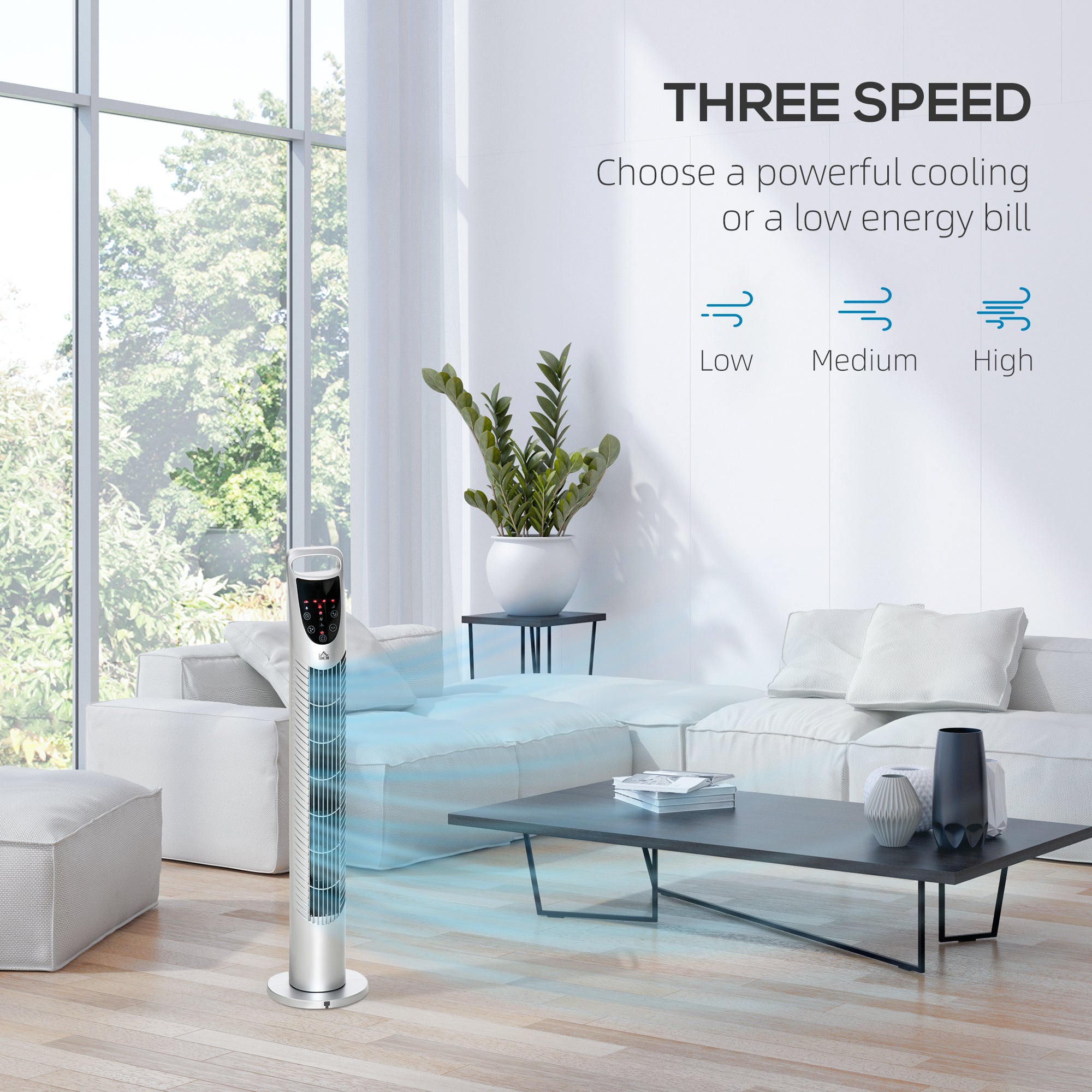 HOMCOM 31" Oscillating Tower Fan with Remote Control, 7.5H Timer, 3 Speed 3 Modes, Electric Floor Standing Cooling Fan for Home Bedroom Office, Silver 
