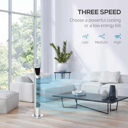 HOMCOM 31" Oscillating Tower Fan with Remote Control, 7.5H Timer, 3 Speed 3 Modes, Electric Floor Standing Cooling Fan for Home Bedroom Office, Silver 