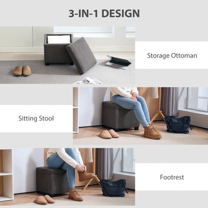 HOMCOM Storage Ottoman Bench, Corduroy Footstool with Removable Lid and Legs, 40cm Storage Chest Box for Living Room, Bedroom, Hallway, Grey 