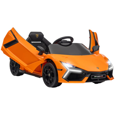 AIYAPLAY Lamborghini Revuelto Licensed 12V Ride on Car w/ Butterfly Doors, Transport Wheels, Suspension, Remote Control, Orange 