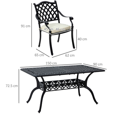 Outsunny 7 Pieces Aluminium Patio Dining Set with Umbrella Hole Black 