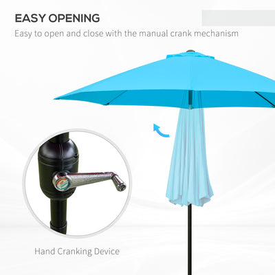Outsunny 2.6M Patio Parasol Sun Umbrella, Tilt Shade Shelter Canopy with Crank 8 Ribs Aluminium Frame, Blue 