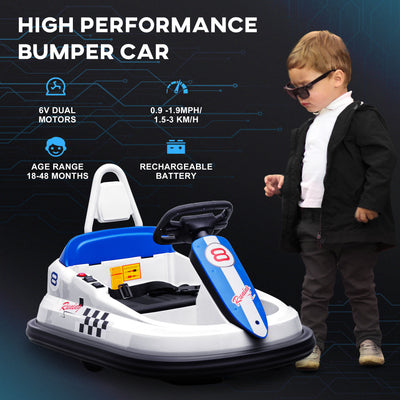 HOMCOM 6V Electric Kids Bumper Car, 6V Spin Waltz Car, with Music, Horn, Lights - White 