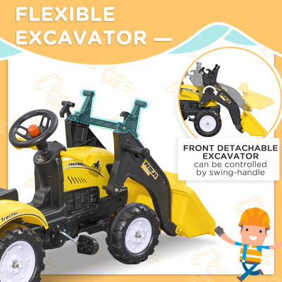 HOMCOM Kids Pedal Go Kart Excavator-Yellow 