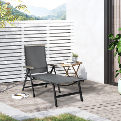 Outsunny Outdoor Folding Sun Lounger, 5-Position Adjustable Chaise Lounge Chair with Aluminium Frame for Patio, Pool and Garden, Grey 