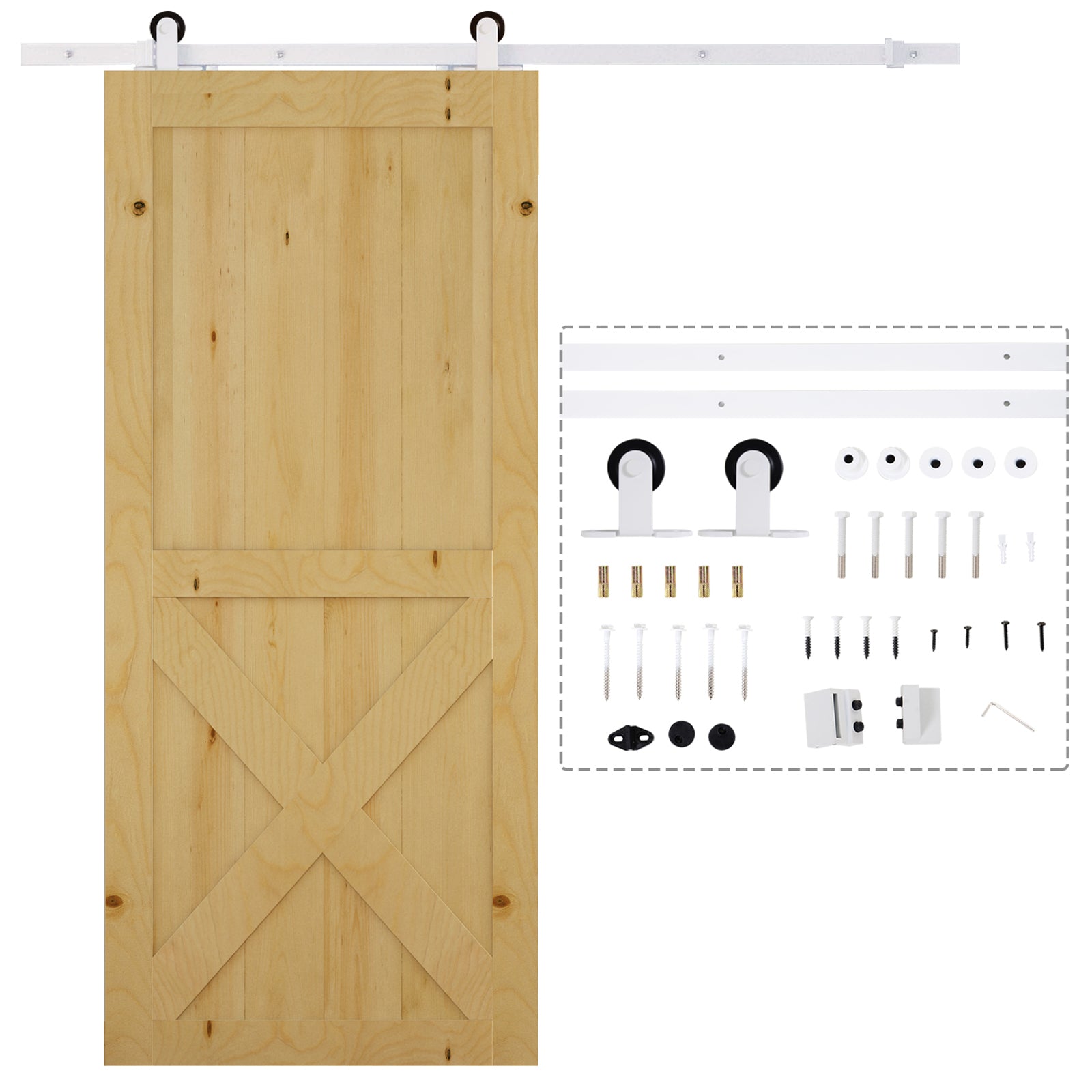 HOMCOM 6FT Rustic Interior Sliding Barn Door Mounting Hardware Kit - White 