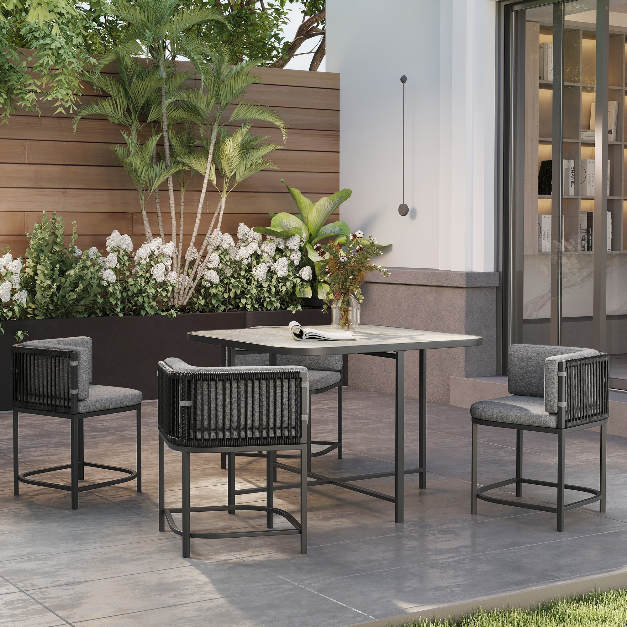 Outsunny 4-Seater Rattan Cube Garden Furniture Set with Cushions - Charcoal Grey 