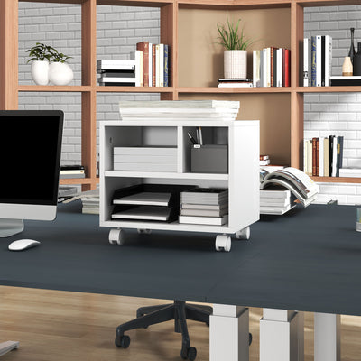 HOMCOM Three-Compartment Printer Cabinet, with Wheels - White 