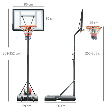 HOMCOM Basketball Hoop Freestanding 255-305cm Hoop Height Adjustable Stand with Backboard Wheels for Teens Adults Black 