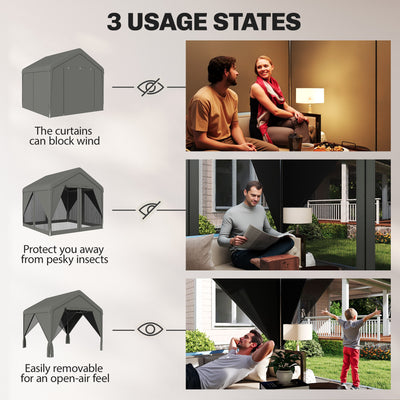 Outsunny 3 x 3 m Patio Gazebo with Netting & Curtains, Outdoor Canopy Shelter with Galvanised Steel Frame, Dark Grey 