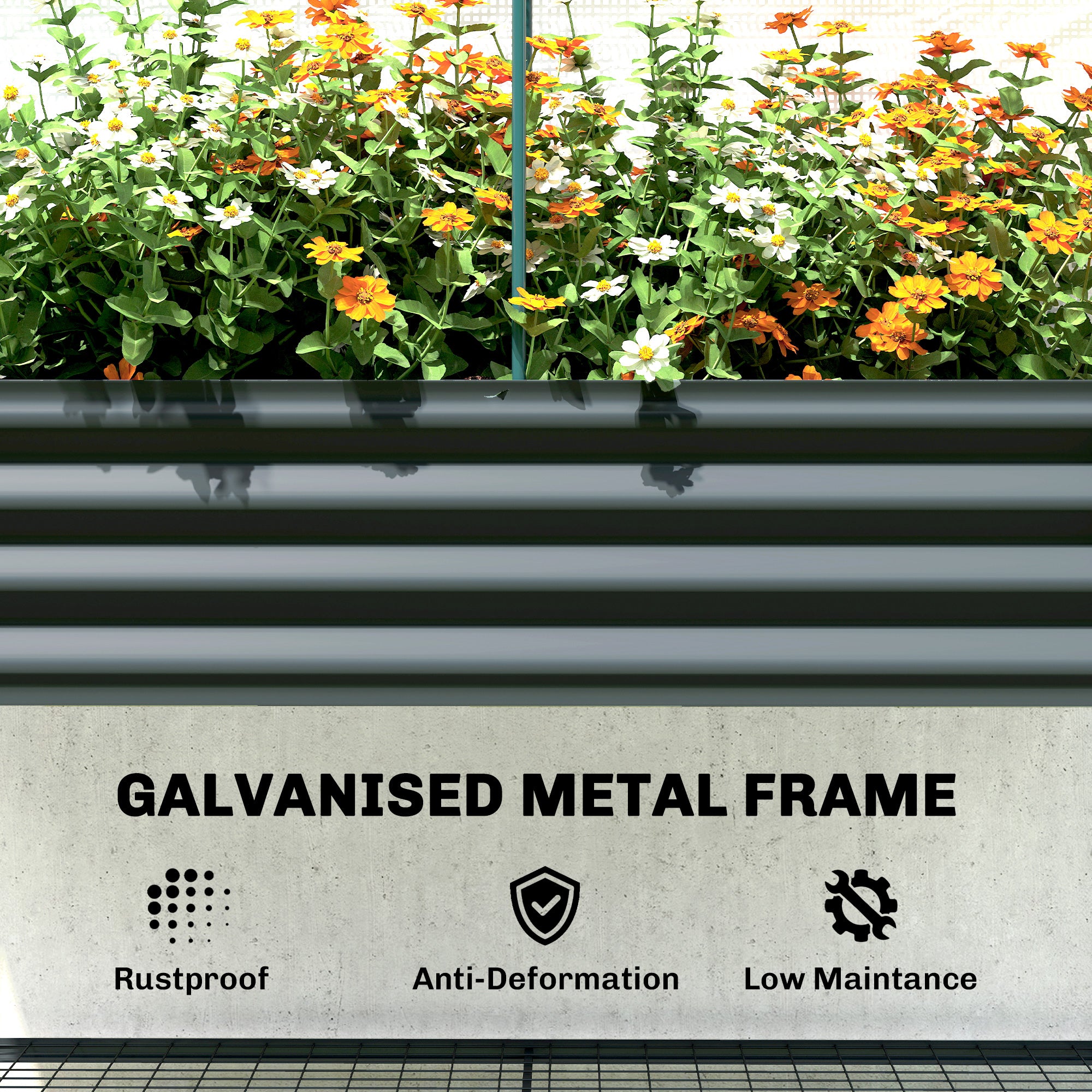 Outsunny Galvanised Raised Planter with Greenhouse Cover, Metal Raised Garden Bed on Legs with Bed Liner and Bottom Shelf 