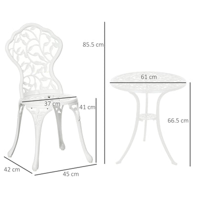 Outsunny 3 Pcs Aluminium Bistro Set Garden Furniture Dining Table Chairs Antique Outdoor Seat Patio Seater White 