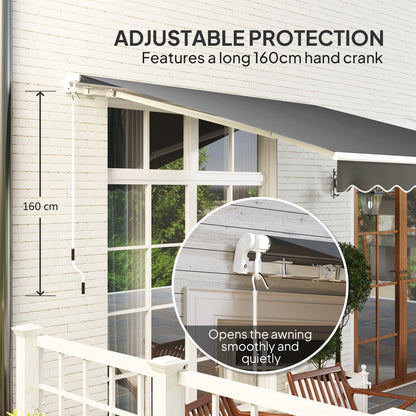 Outsunny 3 x 2.5m Garden Patio Manual Awning, Retractable Canopy Sun Shade Shelter with Fittings and Crank Handle, Dark Grey 