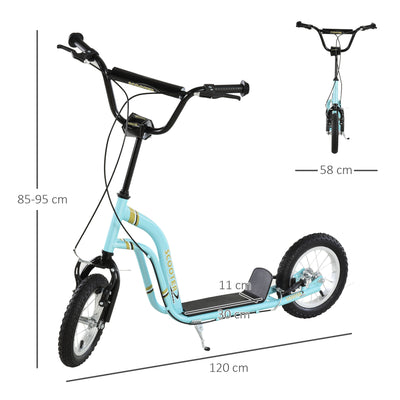 HOMCOM Teen Kids Stunt Scooter w/ Adjustable Handlebar, 12 Inch Rubber Tyres, Dual Brakes, Blue 