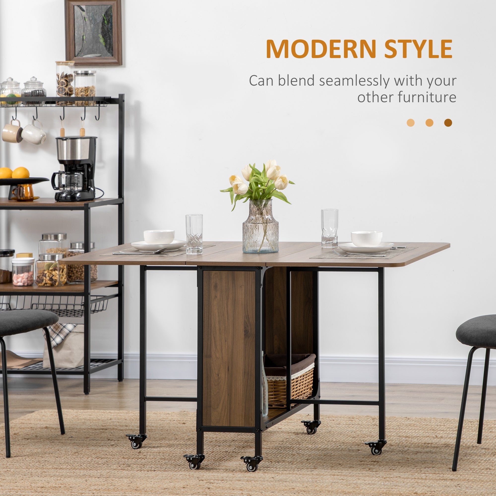 HOMCOM Six-Person Drop Leaf Dining Table - Brown/Black 