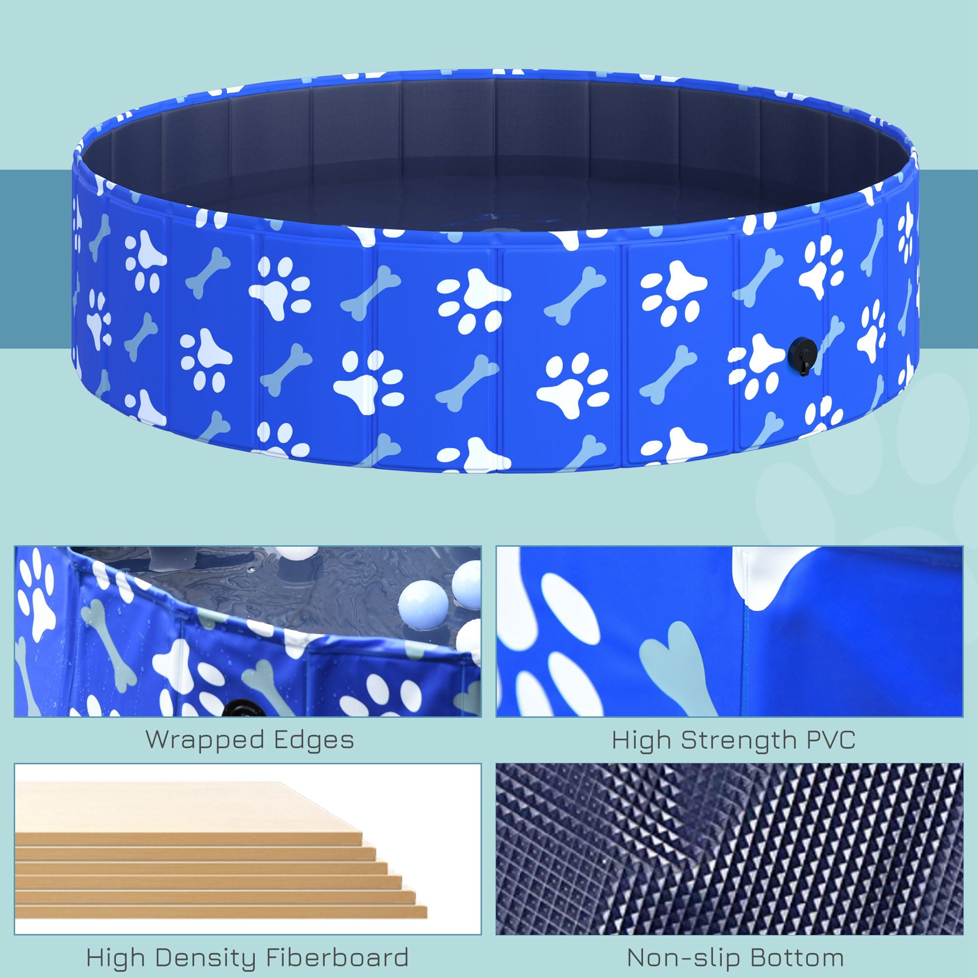 PawHut Foldable Dog Paddling Pool Pet Cat Swimming Pool Indoor/Outdoor Collapsible Bathing Tub Shower Tub Puppy Φ120 × 30H cm L Sized 