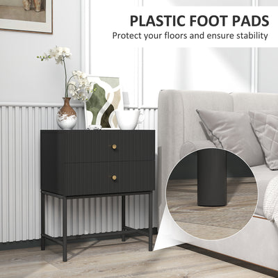 HOMCOM Elegant Two-Drawer Bedside Table Set of 2 - Black 