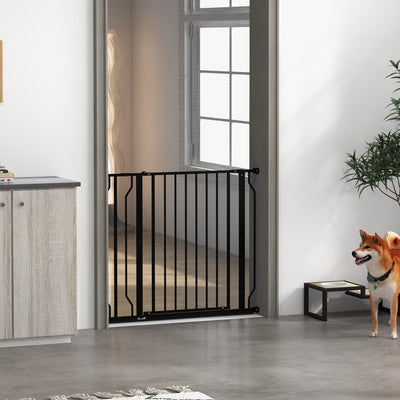 PawHut Wide Dog Safety Gate, with Door Pressure, for Doorways, Hallways, Staircases - Black 