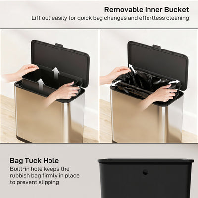 HOMCOM 8L Hanging Kitchen Bin, Rubbish bin with Lid and Removable Inner Bucket for Under Cabinet Door, Under Sink, Office 