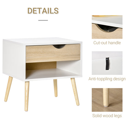 HOMCOM Bedside Table with Drawer and Shelf, Modern Nightstand, End Table for Bedroom, Living Room, White 