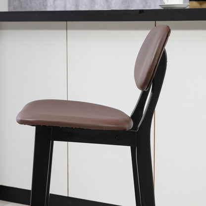 HOMCOM Bar Stools Set of 2, Contemporary Breakfast Bar Chairs, Faux Leather Upholstered Kitchen Stools with Backs and  Solid Wood Legs, Brown