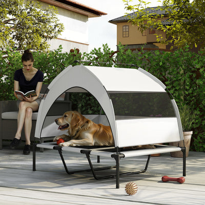 PawHut Portable Elevated Dog Bed with Removable Canopy, Cooling Raised Pet Cot for Large Dogs, 106 x 76 x 94 cm 