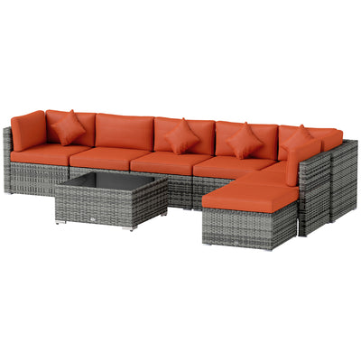 Outsunny Eight-Piece Rattan Sofa Set - Orange/Grey 