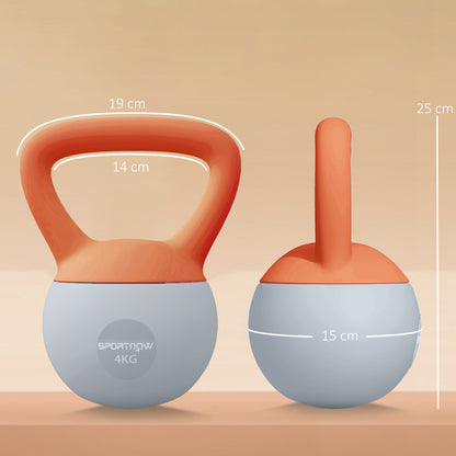 SPORTNOW Soft Kettlebell, 4kg Kettle Bell with Non-Slip Handle for Home Gym Weight Lifting and Strength Training, Orange and Grey