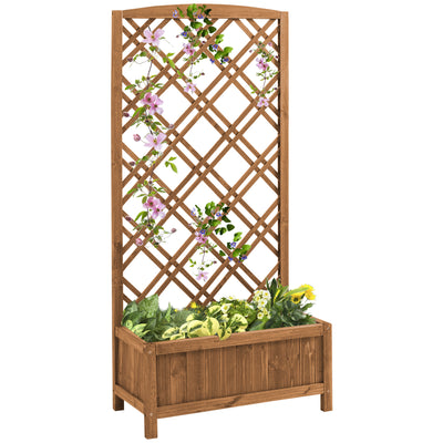 Outsunny Garden Planter with Trellis, Wooden Raised Bed for Garden with Lattice Trellis for Vegetables, Herbs and Flowers, Brown 