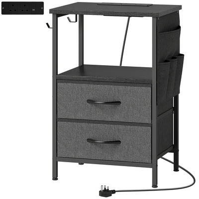 HOMCOM Bedside Table with Charging Station - Black 