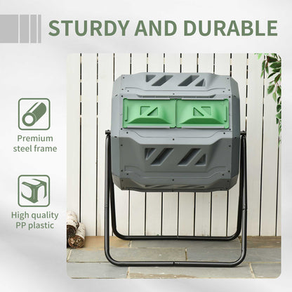 Outsunny 160L 360° Rotating Dual Chamber Composter - Grey 