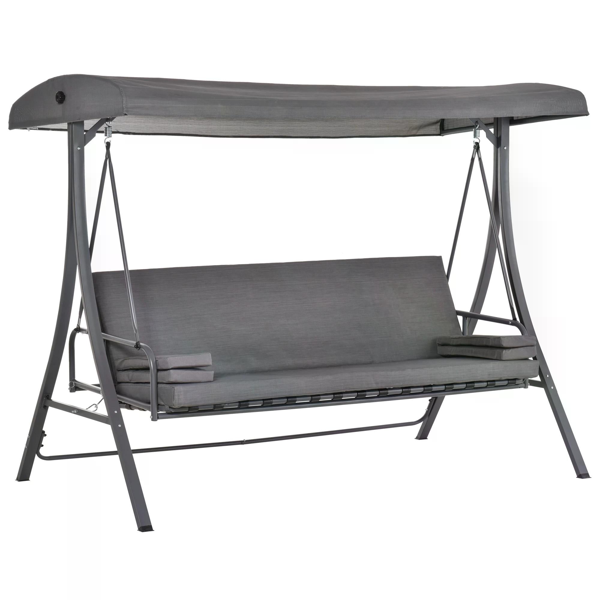Outsunny 2-in-1 Patio 3 Seater Swing Chair Hammock w/ Cushion Adjustable Canopy Garden 