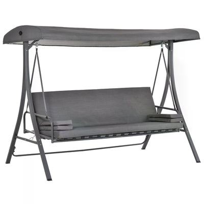Outsunny 2-in-1 Patio 3 Seater Swing Chair Hammock w/ Cushion Adjustable Canopy Garden 