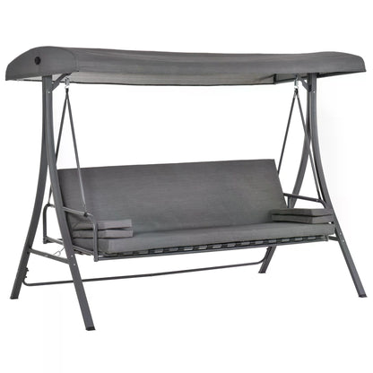 Outsunny 2-in-1 Patio 3 Seater Swing Chair Hammock w/ Cushion Adjustable Canopy Garden 