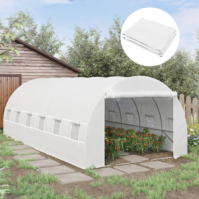 Outsunny Greenhouse Replacement Cover ONLY Winter Garden Plant PE Cover with Roll-up Windows Door, 6 x 3 x 2m White 