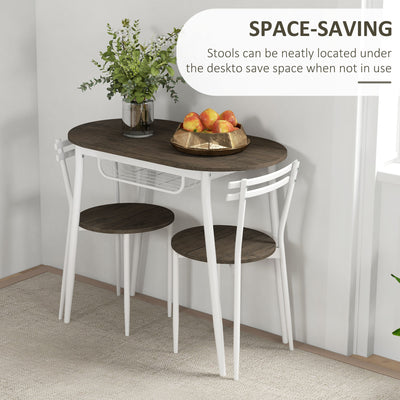 HOMCOM 3-Piece Dining Table and Chairs Set, Oval Kitchen Table with 2 Chairs, with Wire Storage Shelf and Steel Frame, Natural 