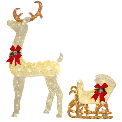 Outsunny 170 LED Light Reindeer and Sleigh Christmas Decoration 