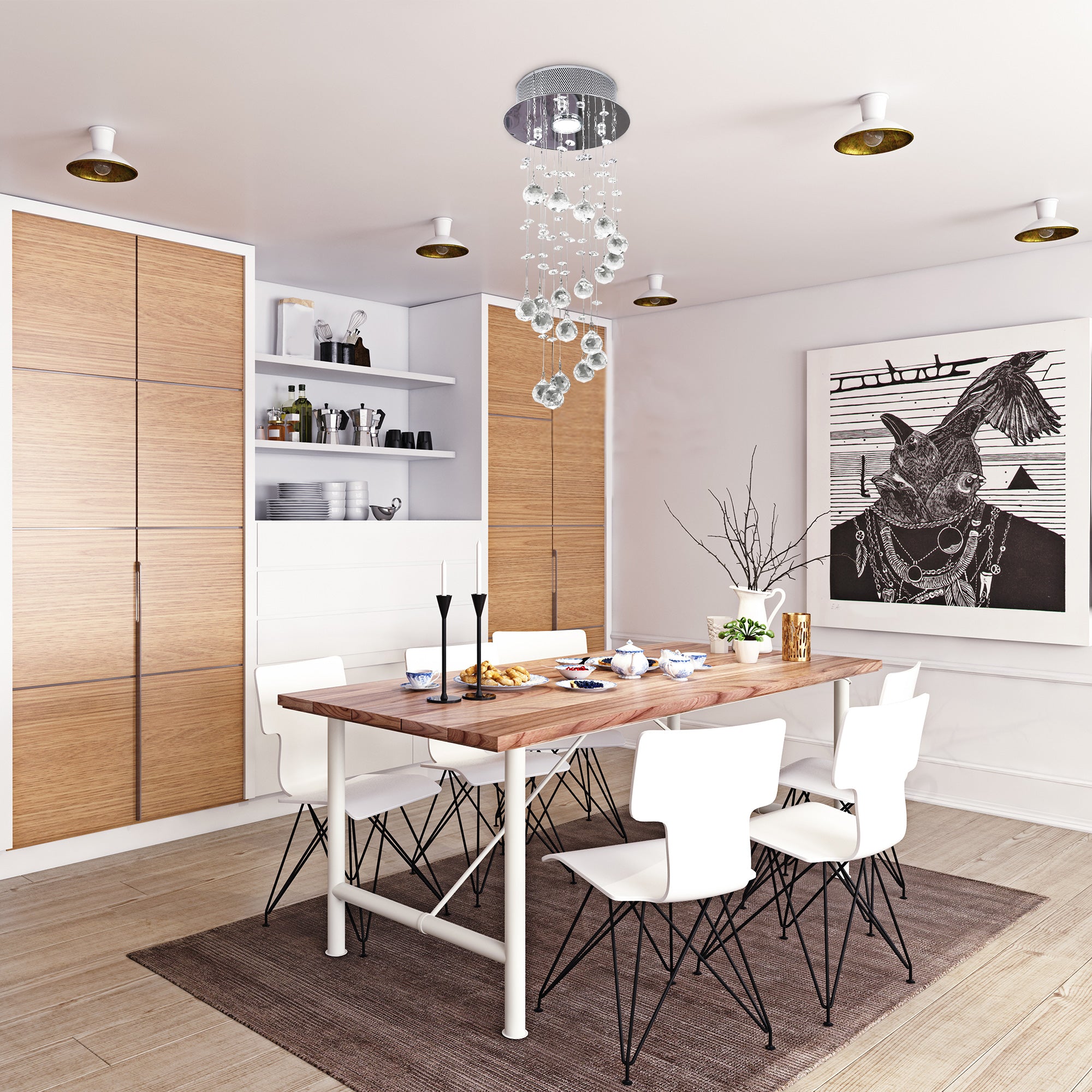 HOMCOM Metal Crystal Ceiling Light Chandelier Elegant Pendant Lamp Living Room Stairway Stairway Spiral Rain Drop Pendant Lamp Silver 
