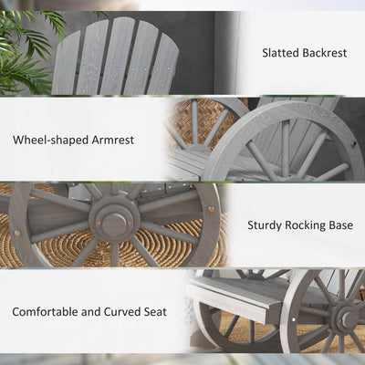 Outsunny Wooden Adirondack Rocking Chair Reclining Armchair Outdoor Garden Furniture Patio Porch Rocker - Grey 