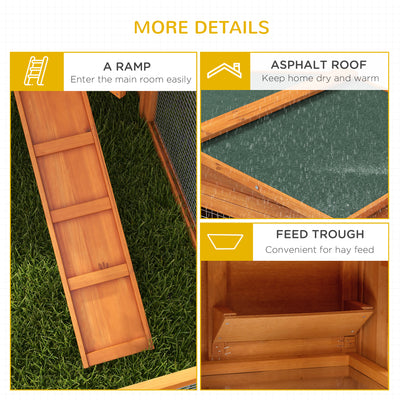 PawHut Rabbit Hutch with Run Wooden Guinea Pig Hutch Outdoor Bunny Cage Hide House with Sliding Tray, Hay Rack, Ramp, 156 x 58 x 68cm, Orange 