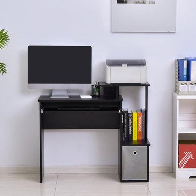 HOMCOM Computer Desk with Sliding Keyboard Tray Storage Drawer Shelf Home Office Workstation Black 