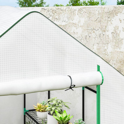 Outsunny 143 x 140cm Walk-In Greenhouse, with Accessories - White 