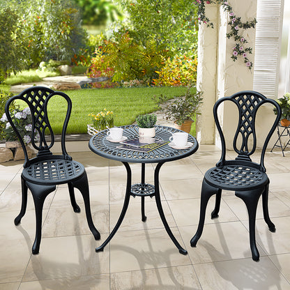 Outsunny 3 Piece Patio Cast Aluminium Bistro Set Garden Outdoor Furniture Table and Chairs Shabby Chic Style 