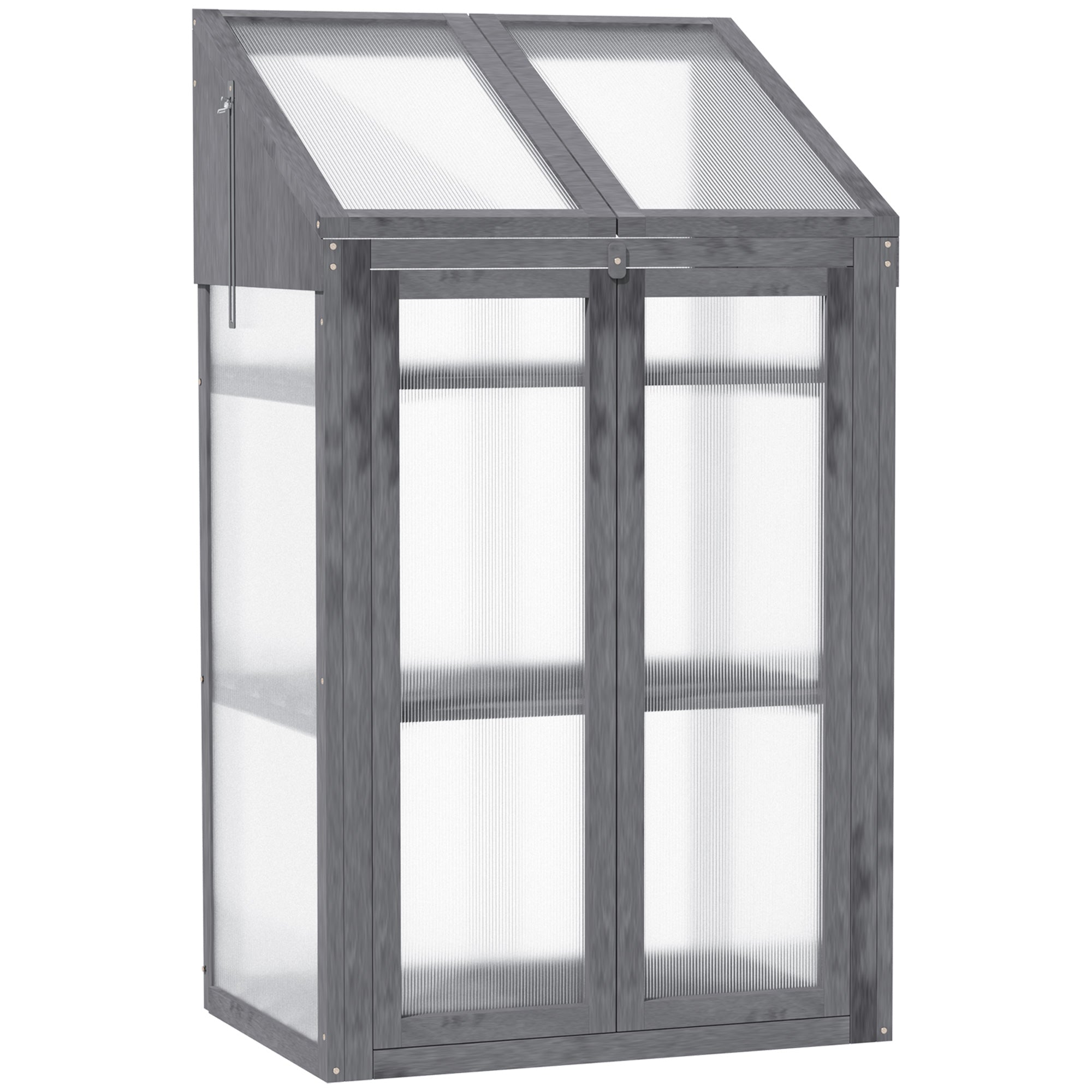 Outsunny Wooden Cold Frame Polycarbonate Greenhouse with Openable Top Cover and Double Door, Grow House for Flower, Vegetable and Plants, 70 x 50 x 120cm, Grey