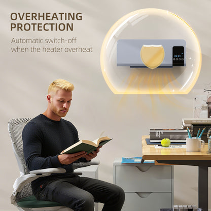 HOMCOM 2000W Wall Mounted Heater, 18-45°C Temperature, Grey