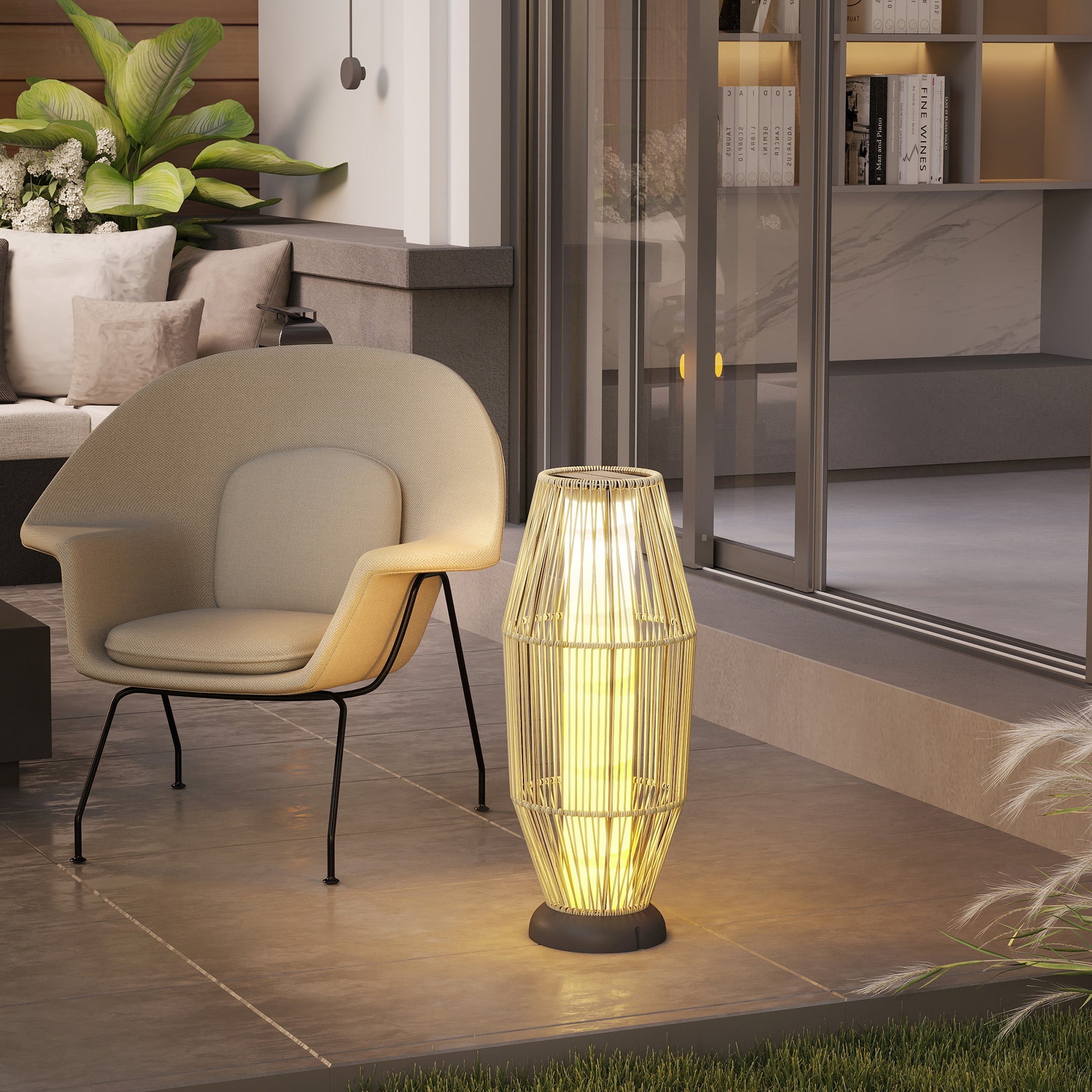 Outsunny Garden Rattan Lamp, 72 cm Tall Solar Rattan Floor Lamp, Solar Garden Light with Auto On/Off LED, IP44 for Outdoor, Porch, Pathway, Terrace, Grey 